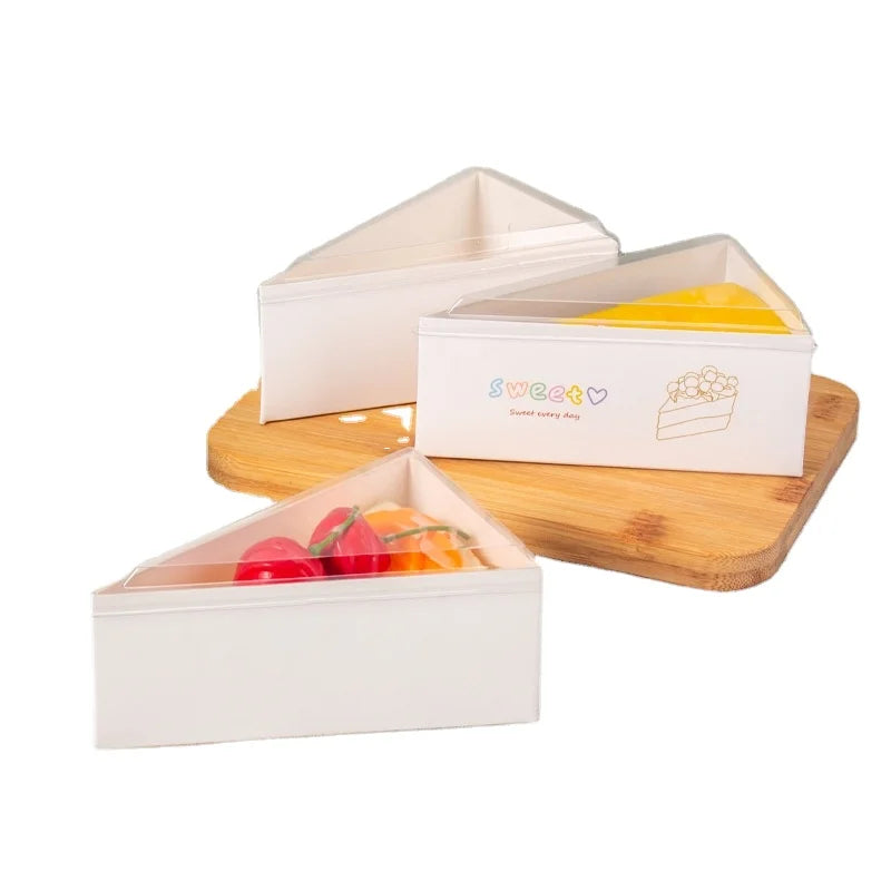 Thick Food Grade Cake Slice Container Triangle Tray with Window Cover Custom Printed 2mm Cake Box Cake Packaging Paperboard