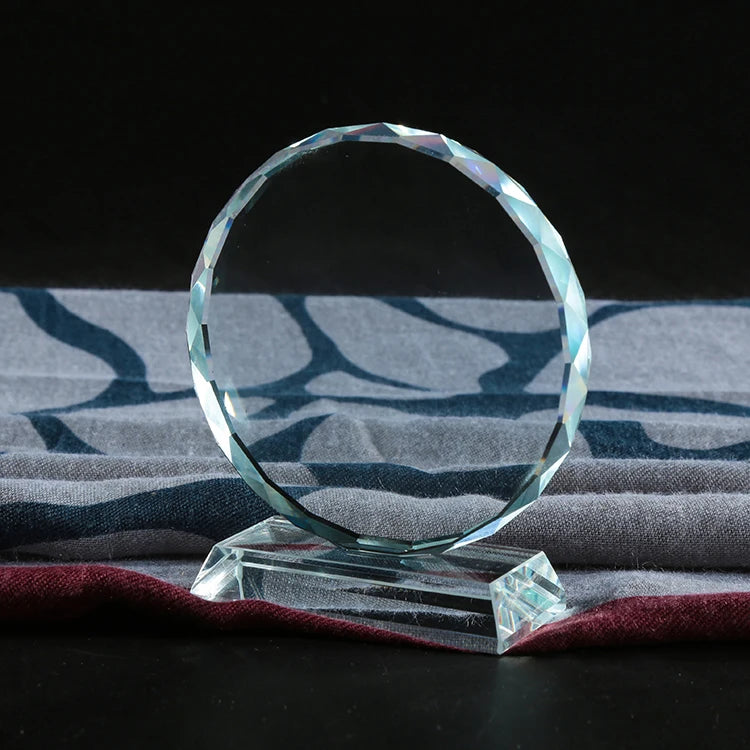 Guangzhou Cheap Wholesale Round Shape Blank K9 Glass Trophy Crystal Awards Custom 3d Laser logo Crystal Glass Awards Trophies