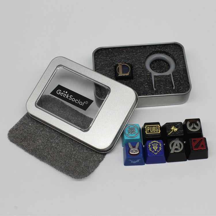 Custom Logo Insert Rectangular Earphone Badge Keycap Storage Metal Tin Box with Window