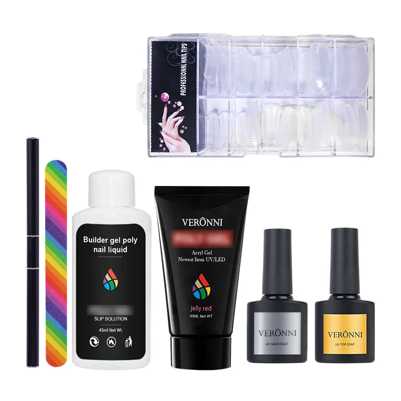 Professional Poly Nail Gel Starter Kit 7pcs Nail Salon Poly Builder Extension Gel Full Set of Nail Tools