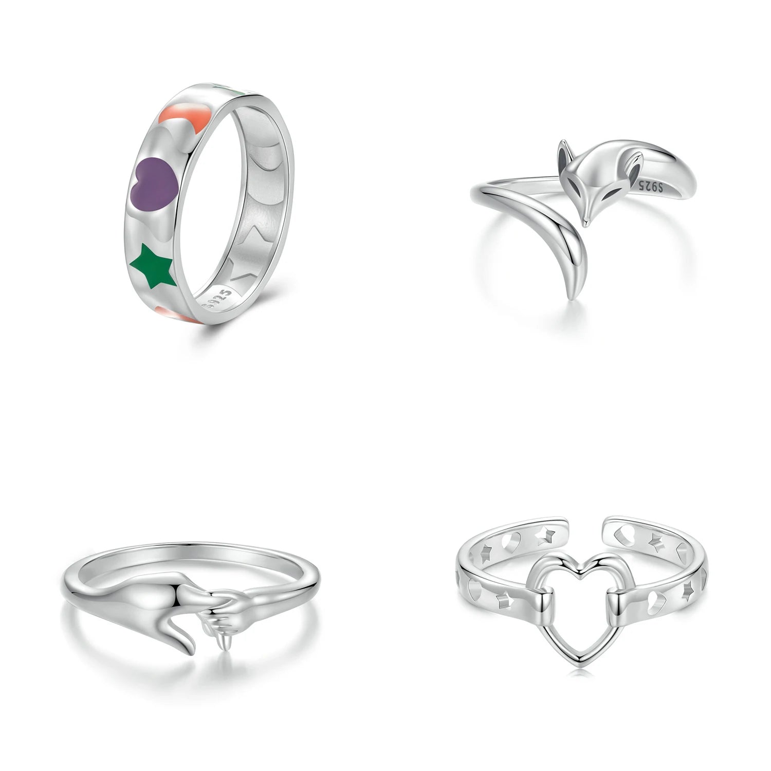 Wholesale Discount Adjustable 925 Silver Love Ring Heart Belt Design Hip Hop Animal Style Stackable Rings for Women