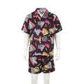 Men's Trendy High-Collar Vintage Floral Hawaiian Beach Shirt Short Set 70s Retro Disco Costumes