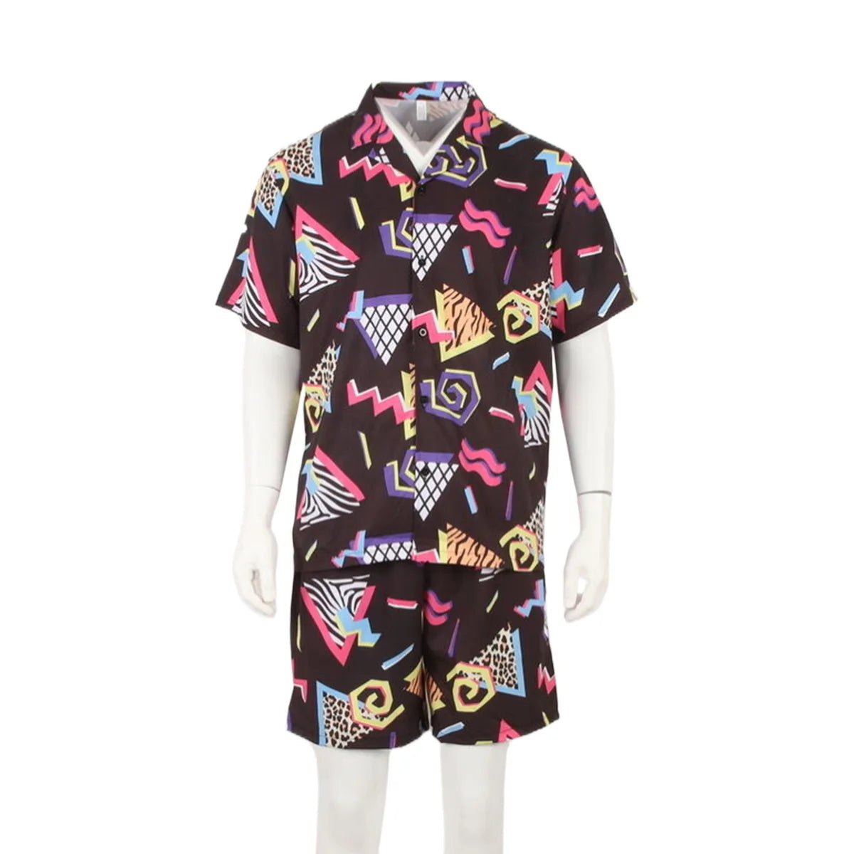 Men's Trendy High-Collar Vintage Floral Hawaiian Beach Shirt Short Set 70s Retro Disco Costumes