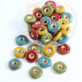 Simple 20mm Colorful Ceramic Clay Beaded Handmade Big Hole Flat Round Loose Beaded Charm for DIY Jewelry Making Accessories
