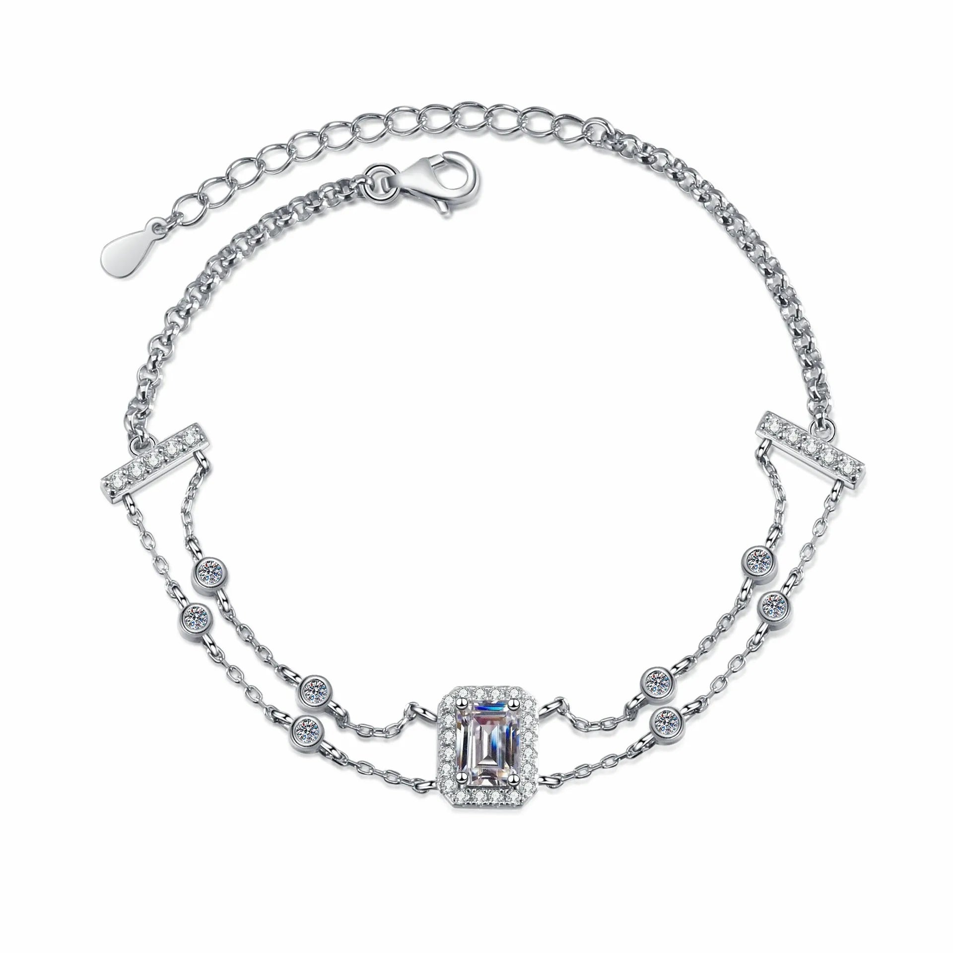 Factory Wholesale Fashion Jewelry Blue 925 Sterling Silver Sparlling Moissanite 1Carat Bracelet Charm Bracelet for Women