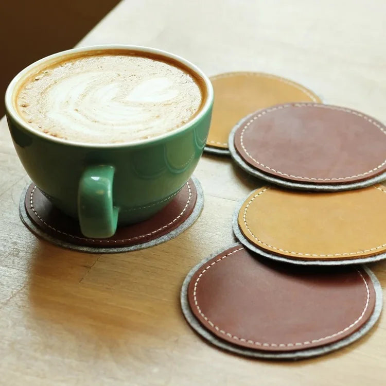 New Design Custom Housewarming Gift Non-Slip Home Kitchen Room Bar Decor Mug Cup Coasters PU Leather Felt Coaster for Drink