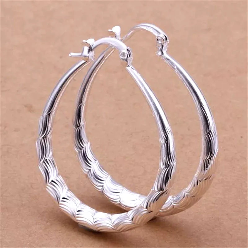 CAOSHI Vintage Style Wholesale Fashion Horn Generous Large Circle Earrings Dainty Carved Ethnic Silver Color Hoop Earrings Women