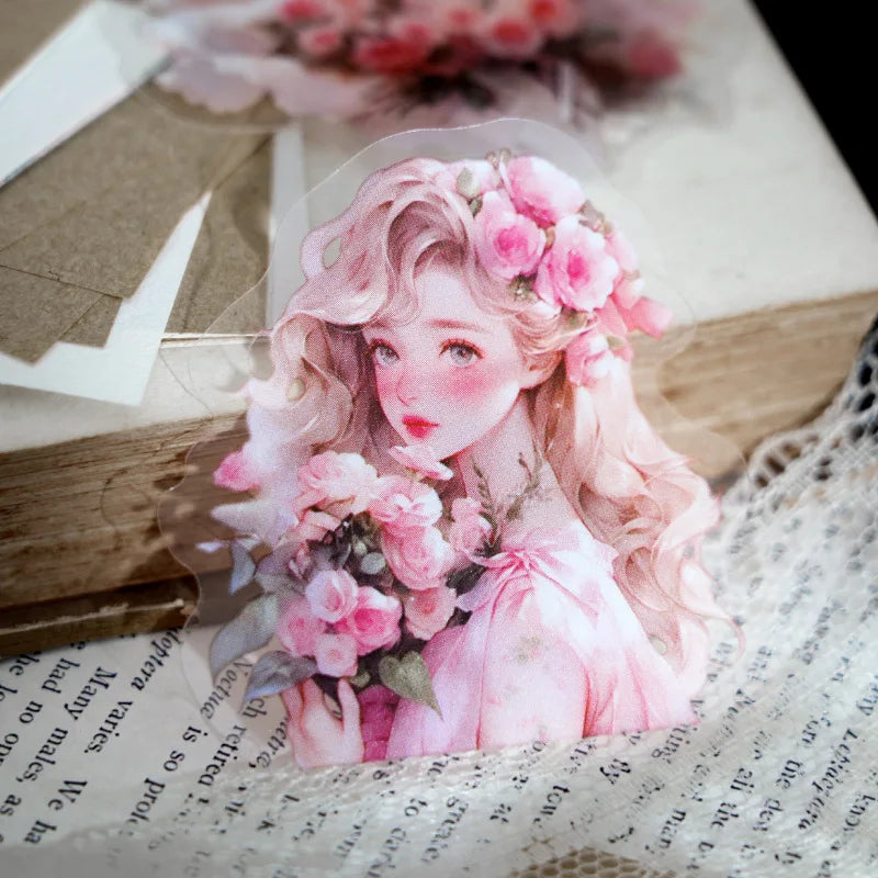 20 Sheets/pack of PET Stickers Flower Language and Heart Care Series Cute Girls Tent Decoration Materials 4 Styles MegaBDM