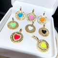 CZ8402 Gold Plated CZ Diamond Pave Heart Enamel Charms Pendant