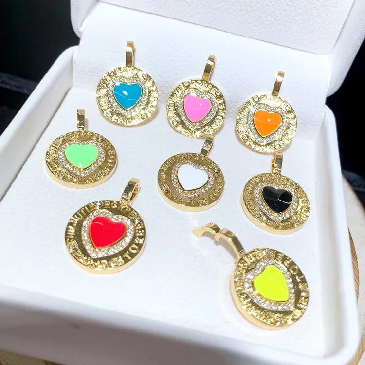 CZ8402 Gold Plated CZ Diamond Pave Heart Enamel Charms Pendant