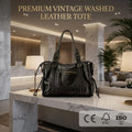 Custom Vintage Washed PU Leather Tote Bag Large Capacity Women-s Shoulder Bag Retro Multi-Pocket Daily Messenger Handbag-Washed