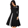 Plus Size S-3XL a Line Midi Dress Dot Color Elegant Vintage Lady Dresses Polka Dot Print Button Patchwork 50s 60s