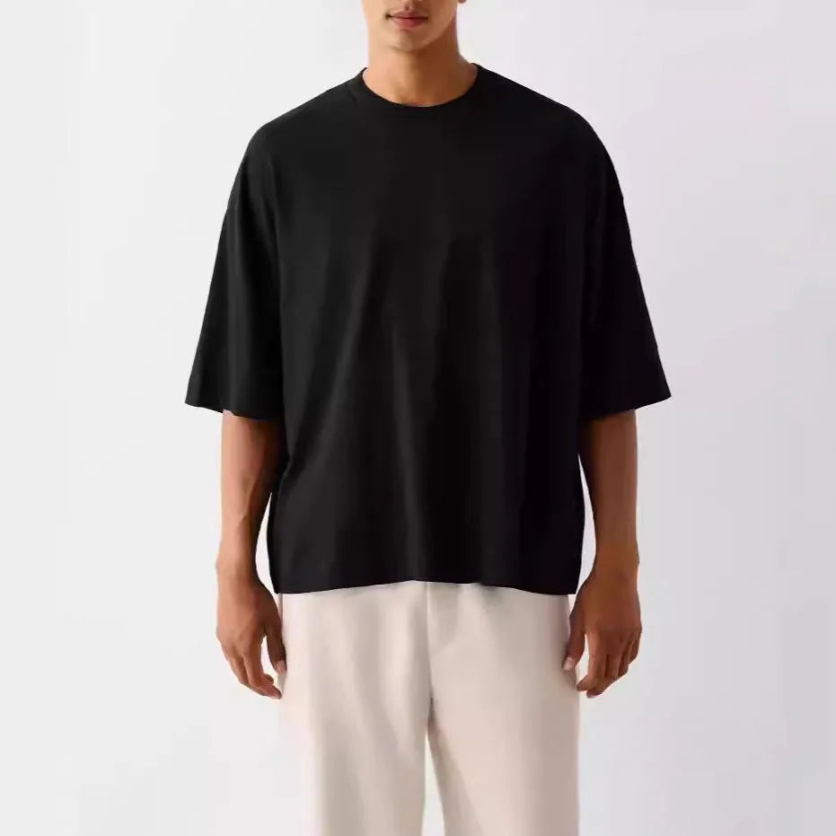 Super Heavy 300gsm 100% Cotton Knitted Thick Oversized Drop Shoulder Regular Fit Men's Eco-Friendly Breathable O-Neck Short
