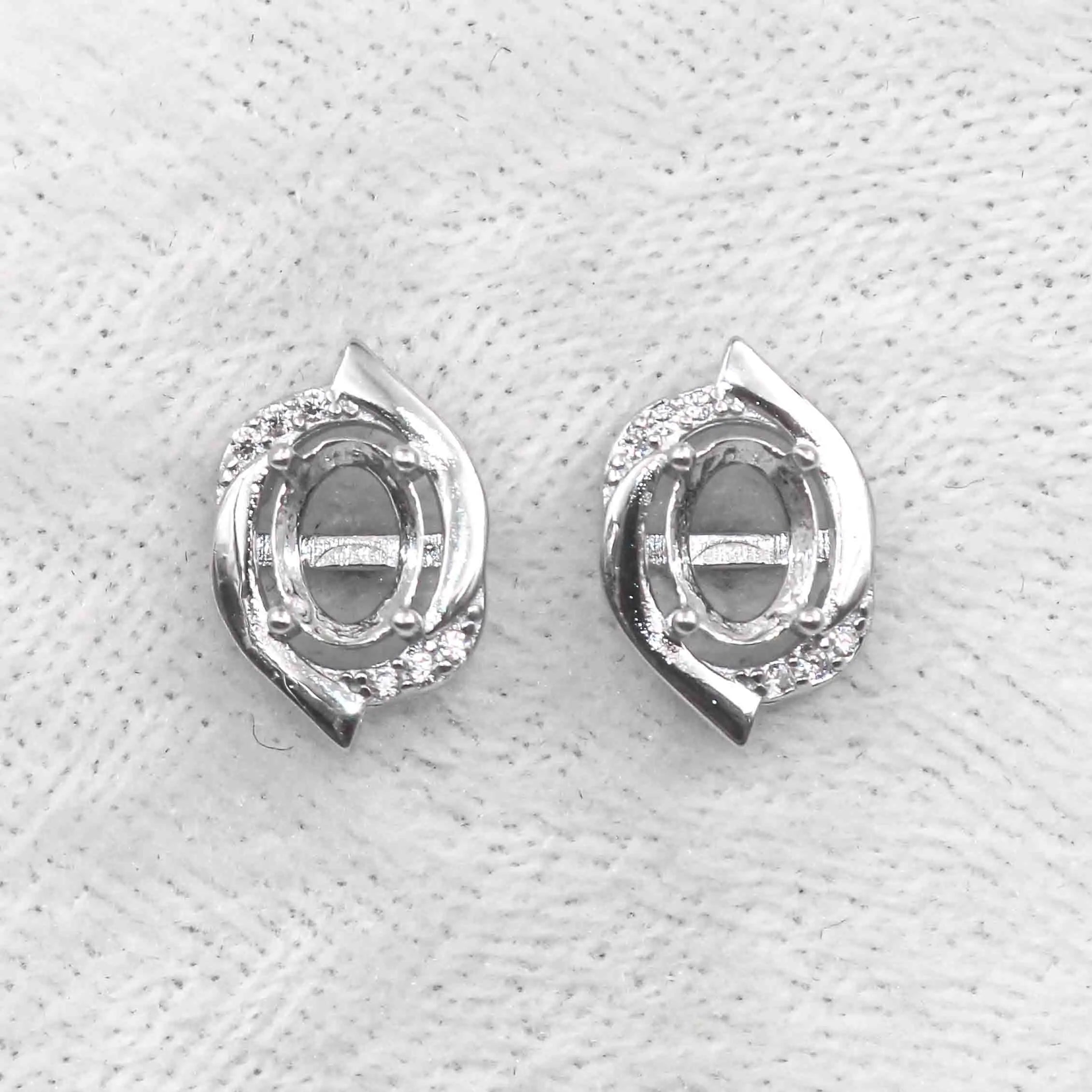 Sterling Silver 5*7mm Semi Mount Stud Earrings Empty Frame Support Blank Setting S925 Base Without Center Stone for DIY Inlay