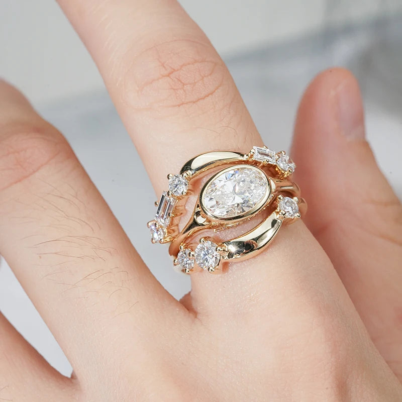1CT DEF VVS VS IGI Oval EX Lab Diamond Starsgem Wedding Engagement Ring Set 14K Gold HPHT CVD Round Loose Diamond Jewelry Band