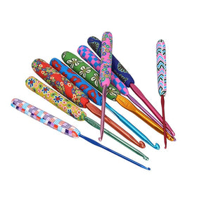 9 PCS Art Aluminum Soft Grip Crochet Needles Warm Crochet Hooks for Grandmother