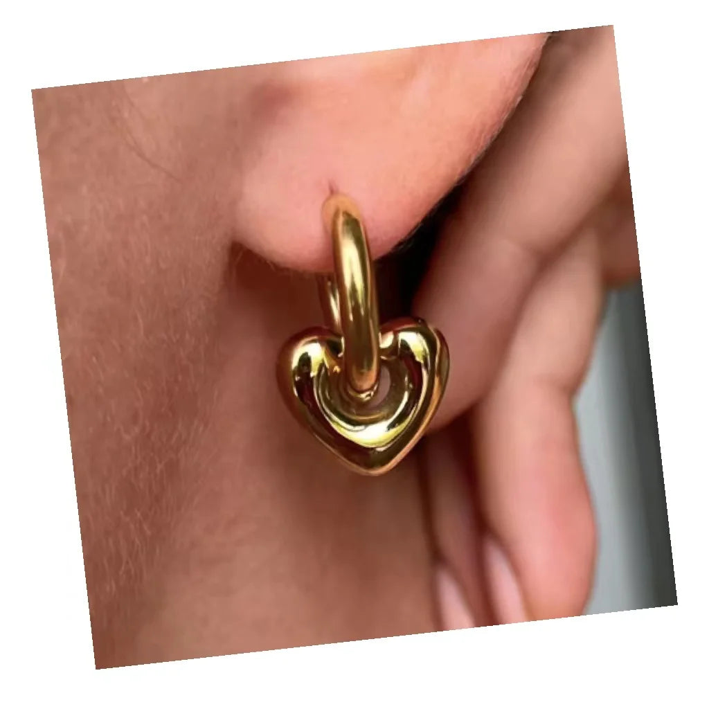 Minimalist Gold Silver Heart Charm Hoop Earrings Women Simple Detachable Huggie Earrings Stainless Steel Waterproof Jewels