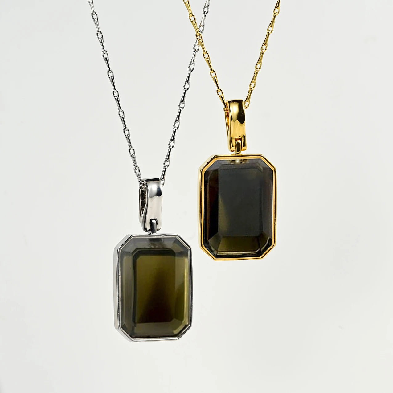 2025 New Trendy Fashion Wide Brown Crystals Pendant Link Chain Brass Necklace Unisex Jewelry Factory Wholesale