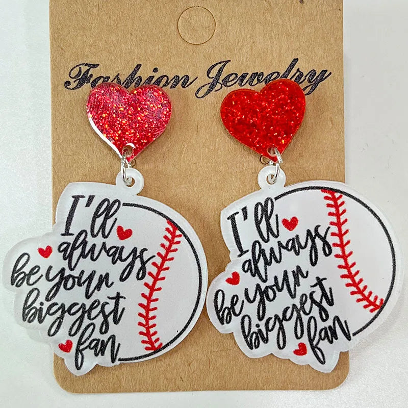 Hot Selling Cute Sports Accessories Football Baseball Moms Love the Game Fans Acrylic Earrings