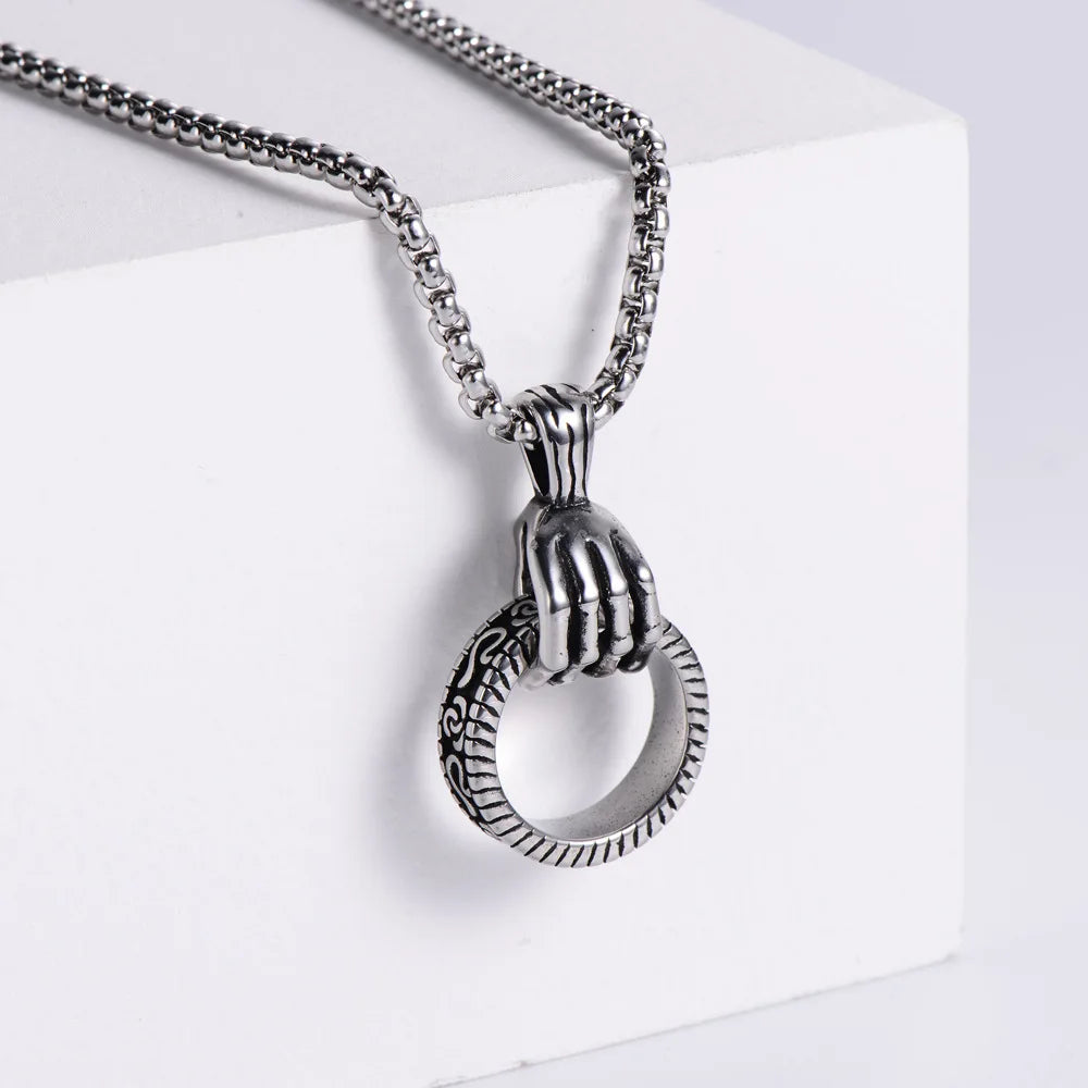 Skeleton Hand Stainless Steel Punk Style Black Gold Plated Ring Pendant Necklace