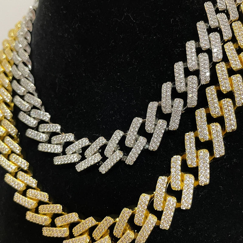 13 MM Iced Out Cuban Chain Prong Rhombus Necklace 18 K Gold Plated Luxury Cz Diamond Miami Cuban Link Chain Jewelry