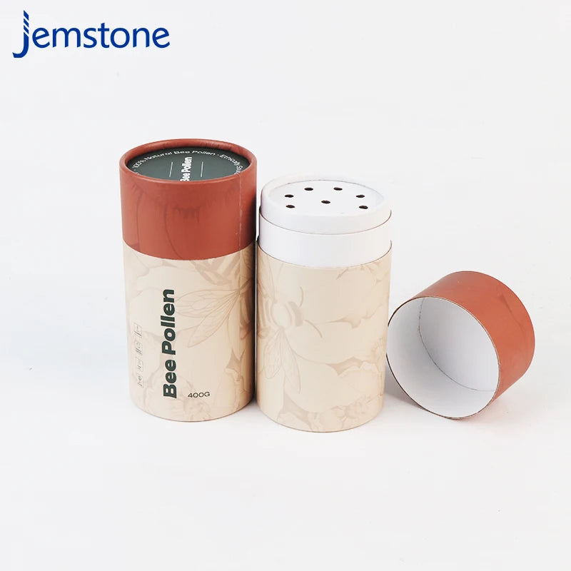 Food Grade Cardboard Cosmetic Bee Pollen 400G Powder Shaker Paper Tube Packaging With Sifter