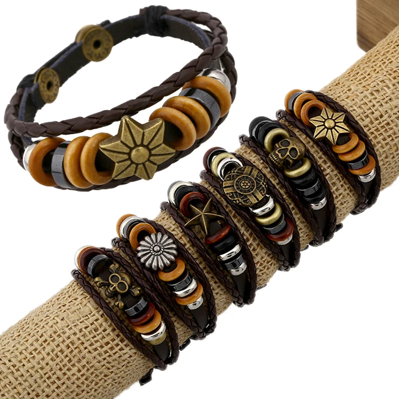 Direct Factory Sale Hand-Woven Retro Korean Style Cowhide Leather Cuff Bracelet for Men Size Adjustable Accessory