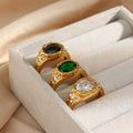 Vintage Colorful Trendy Summer 2022 Jewelry Zircon Ring Stainless Steel Solitaire Ring Gold Plated Jewelry