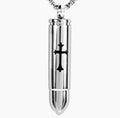 Stainless Steel Bullet Cremation Urn Pendant Punk Necklace Ash Bullets Cross Fashion Ash Keepsake Jewelry Hip Hop Memorial Urn