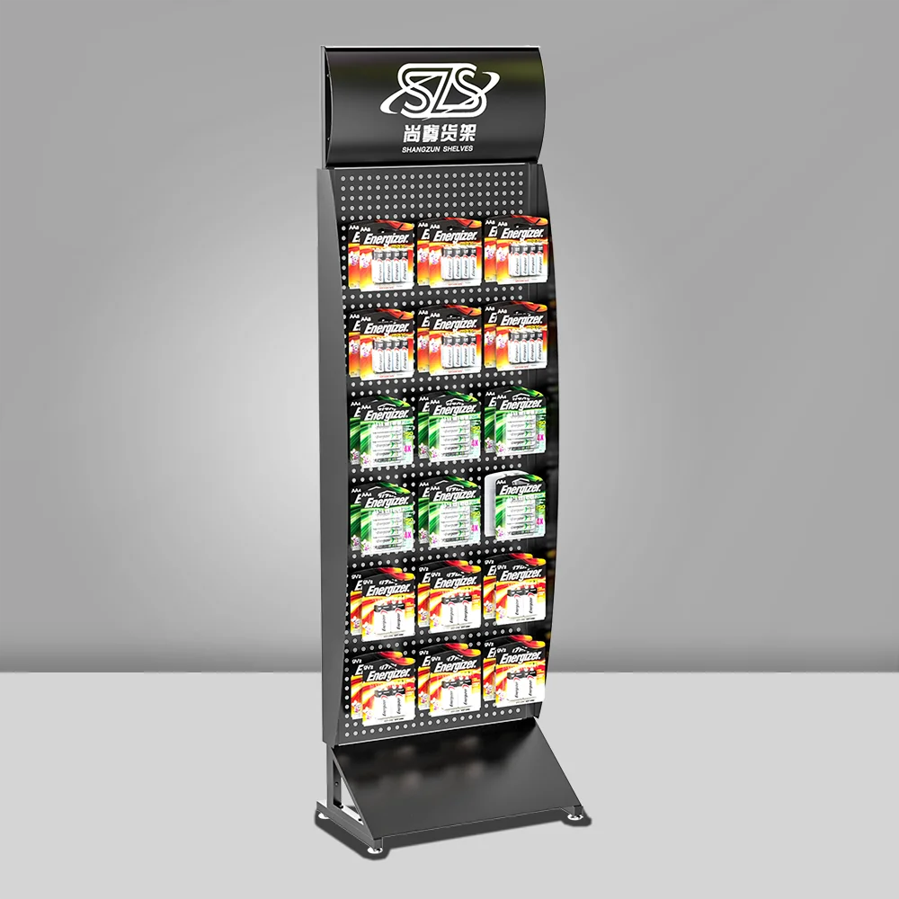 Metal Pegboard Battery Display Rack Hardware Tool Display Rack Retail Store with Hook Display Rack Support Customization