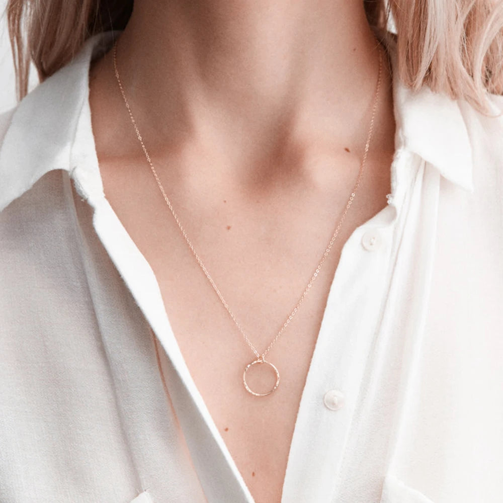 Trendy Gold Jewelry Fashion Women Men Chain Necklace Minimalist Stainless Steel Necklaces 15mm Round Circle Pendant Necklace