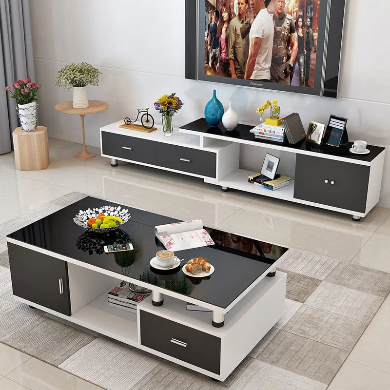 Modern Combination TV Cabinet and Living Room Table Set Fashionable Black White Wood Home Furniture Ark