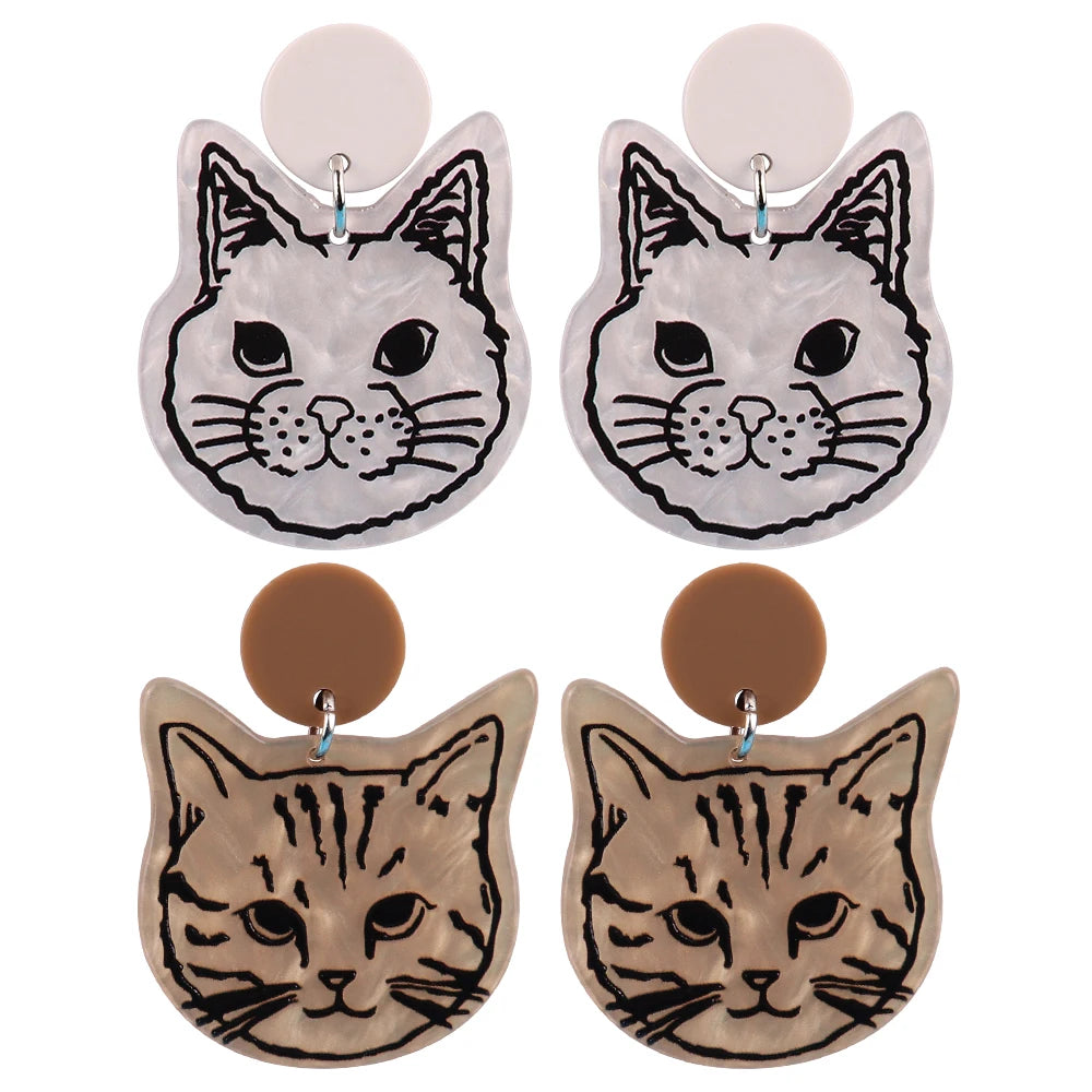 Cute Cartoon Printed Animal Earrings Lovely Trendy Women's Jewelry Cat Party Acrylic  Drop Earrings for Women Gift