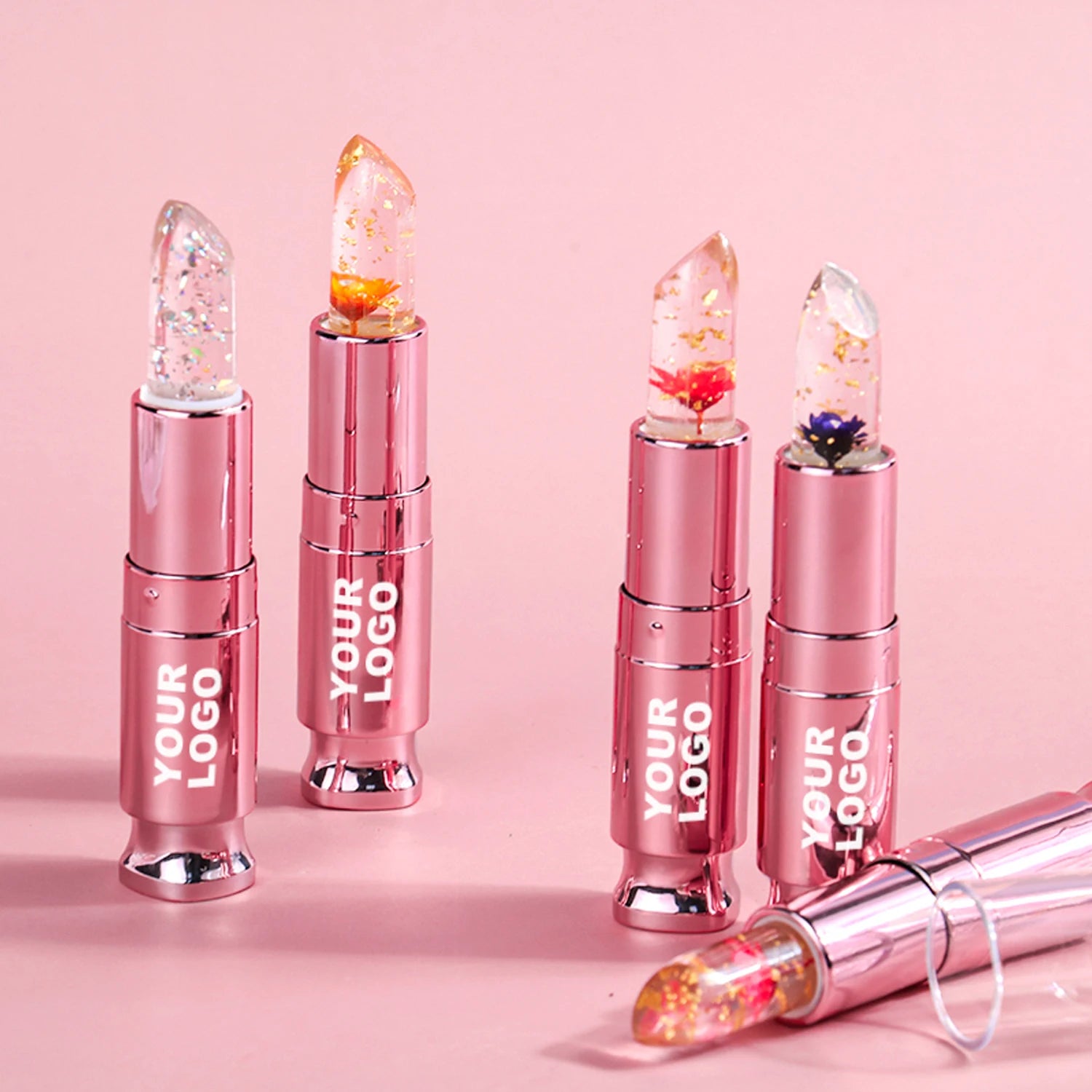 Wholesale in Stock New Design Multi Color Waterproof with Flower Lipstick Pink Tube Color Change Lipstick