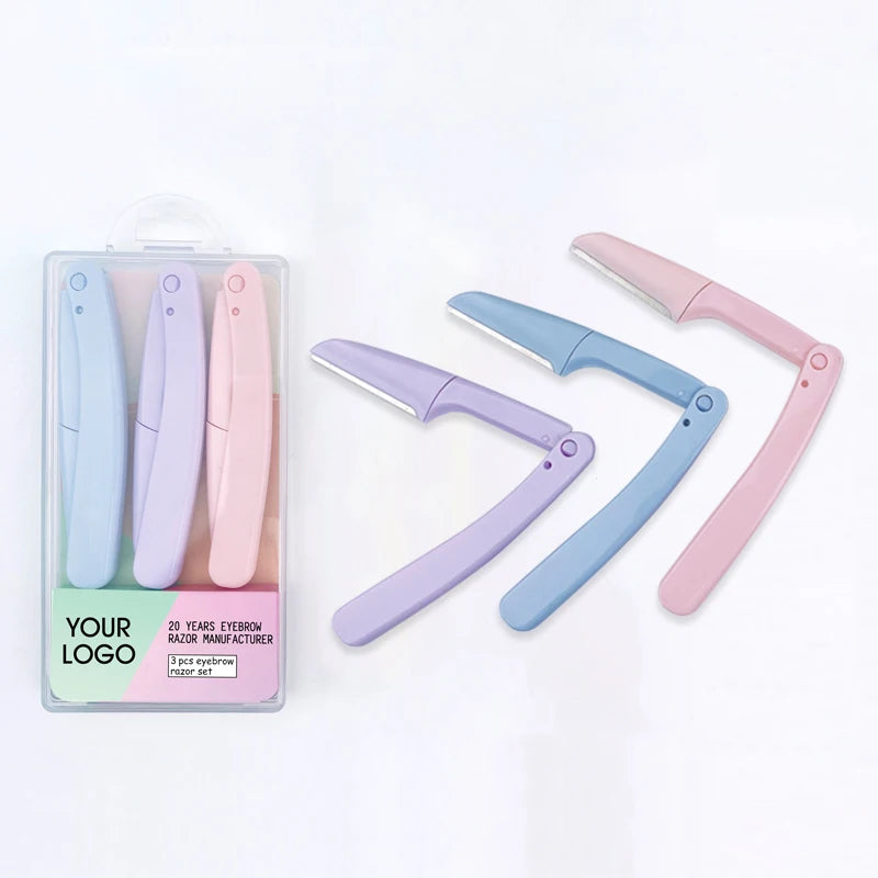 Women's Folding Eyebrow Razor Trimmer Set 3pcs with Sharp Blade Shaver Dermaplaning Facial Razor for Facial Hair Removal