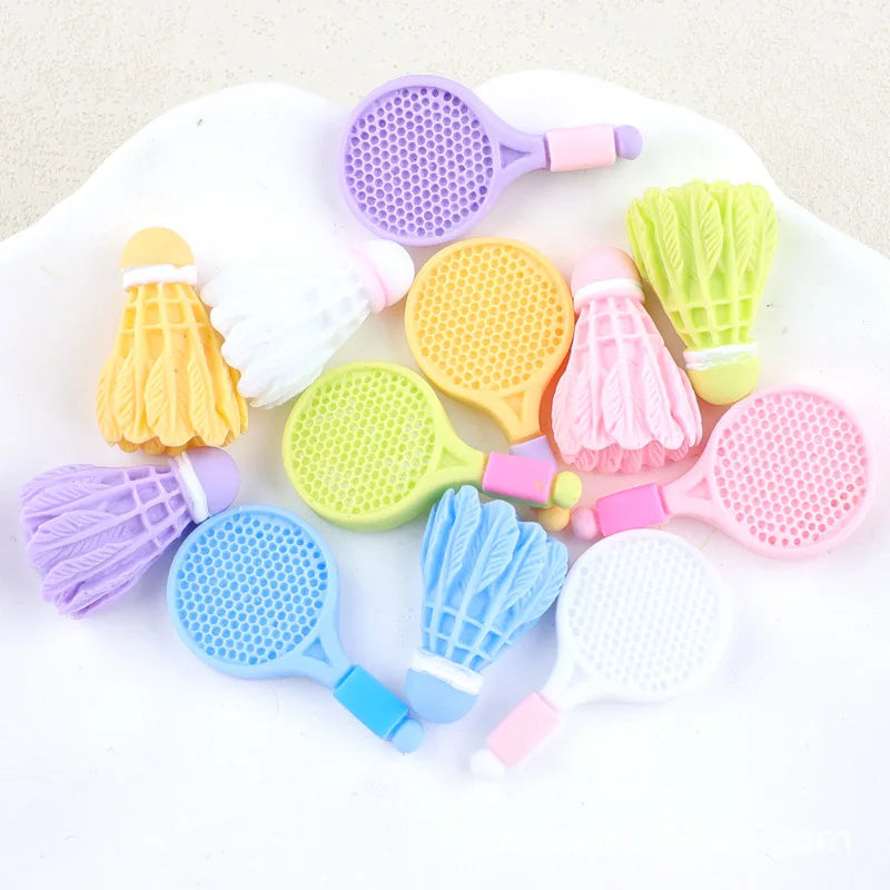 100pcs/bag New Artificial Tennis Racket Badminton Design Flat Back Resin Cabochons for Scrapbook