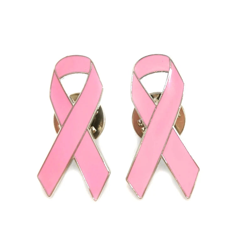Pink Ribbon Breast Cancer Awareness Enamel Pins 30 MM Ribbon pink Women Breast Cancer Aware Metal butterfly Clasp Pin Badges