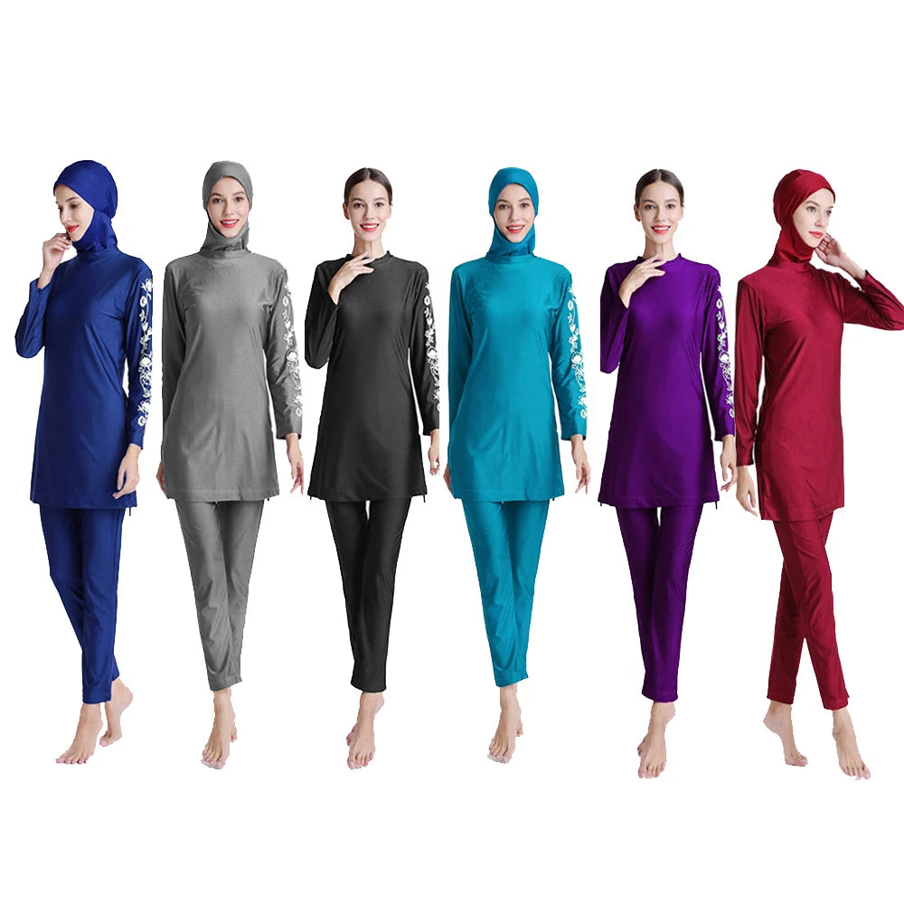 New Fashion Modest Printed Muslim Conservative Head Cover Long Sleeve Burkini Woman Muslim Waterproof Swimwear