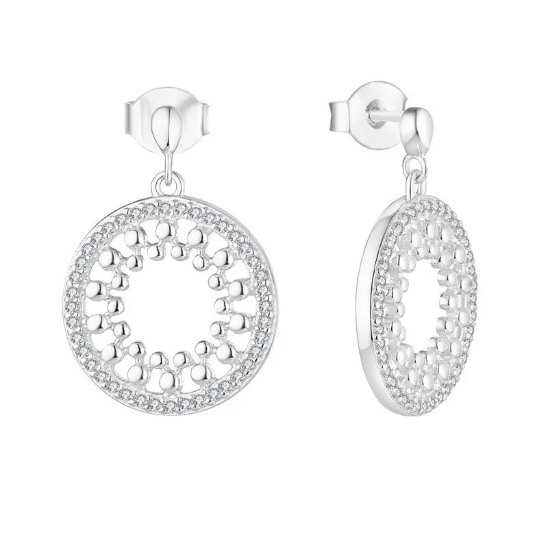 925 Sterling Silver Cz Hollow Circle Stud Earrings for Women Wholesale Fashion 925 Silver Circular Earring Fashion Accessories