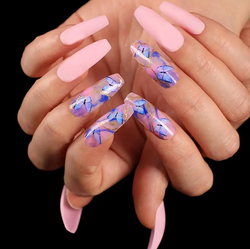Wholesale High Quality Luxury Long Coffin Ballerina pink Artificial Fingernails Press on Nails Long Gel Nails Tip