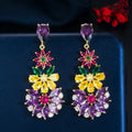 Unique Multi Color Cubic Zirconia Fancy Cluster Flower Dangle Drop Earrings for Women Wedding Party Dress Jewelry