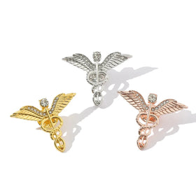 Nurse Day Gift Double Snake Brooches Caduceus Medical Pin Badge Angel Wing Nurse Vintage Brooch Enamel Lapel Pin