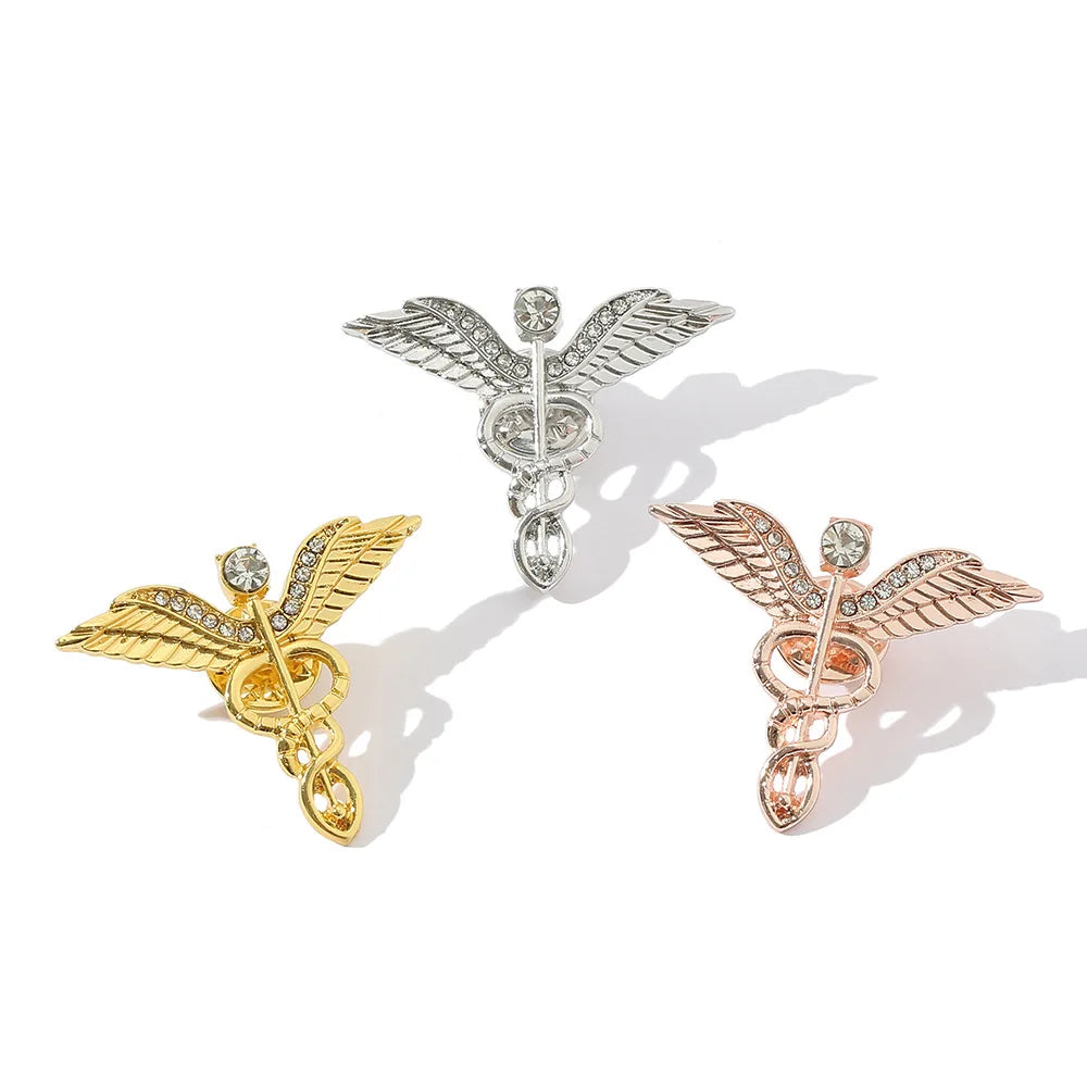 Nurse Day Gift Double Snake Brooches Caduceus Medical Pin Badge Angel Wing Nurse Vintage Brooch Enamel Lapel Pin