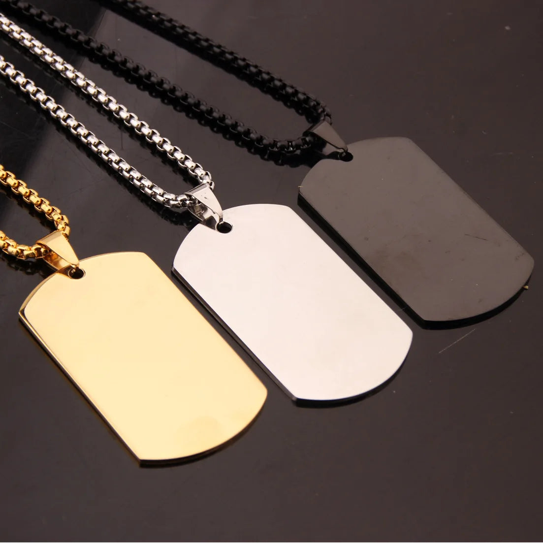 Iron Plated Finish Personalized Dog Tag with Chain