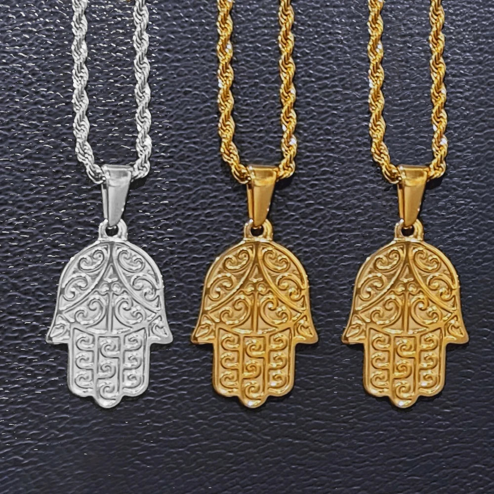 OEM Manufacturer Hot Sale Hand of Fatima Necklace Stainless Steel Women Mens Gold Hamsa Hand Necklace Tarnish Free Jewelry