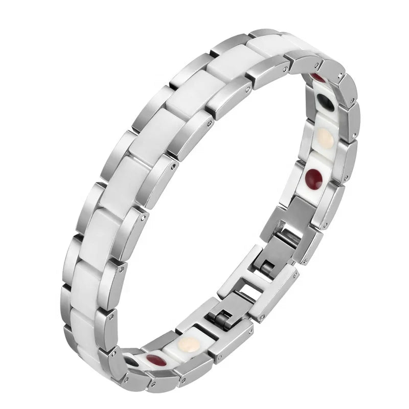 New Fashion Ceramic Germanium Stone Stainless Steel Bracelet for Men and Women Couple's Jewelry