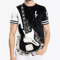 Fitspi Men's 3d Guitar Print Oversized Tee - Rock Hip Hop Style Music T-shirt Customizable