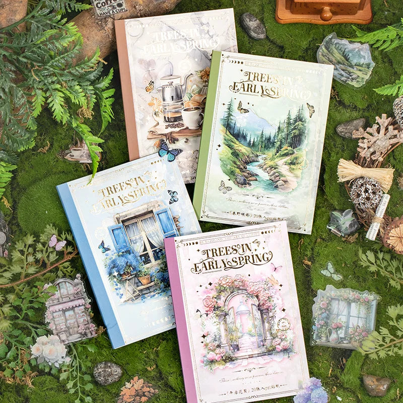 20 stickers per pack Early Spring Tree Series Vintage Double Translucent Handbook Decorative Materials 4
