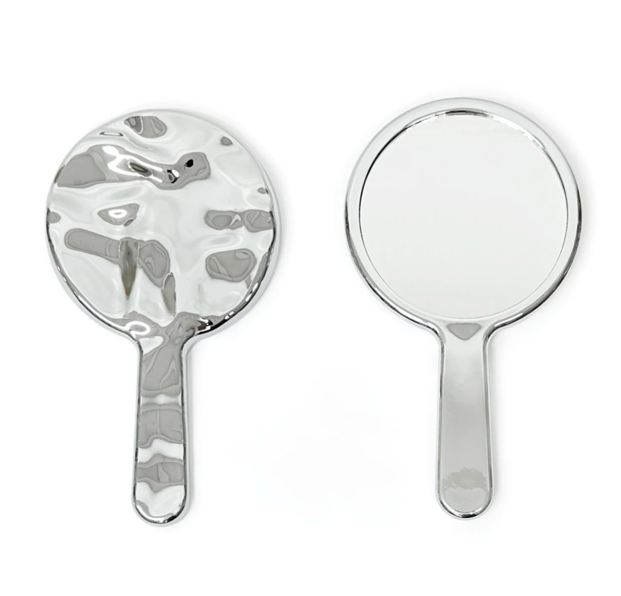 Stylish Irregular Handheld Makeup Mirror Silvered Luxury Round Hand Mirror with Water Ripple Frame