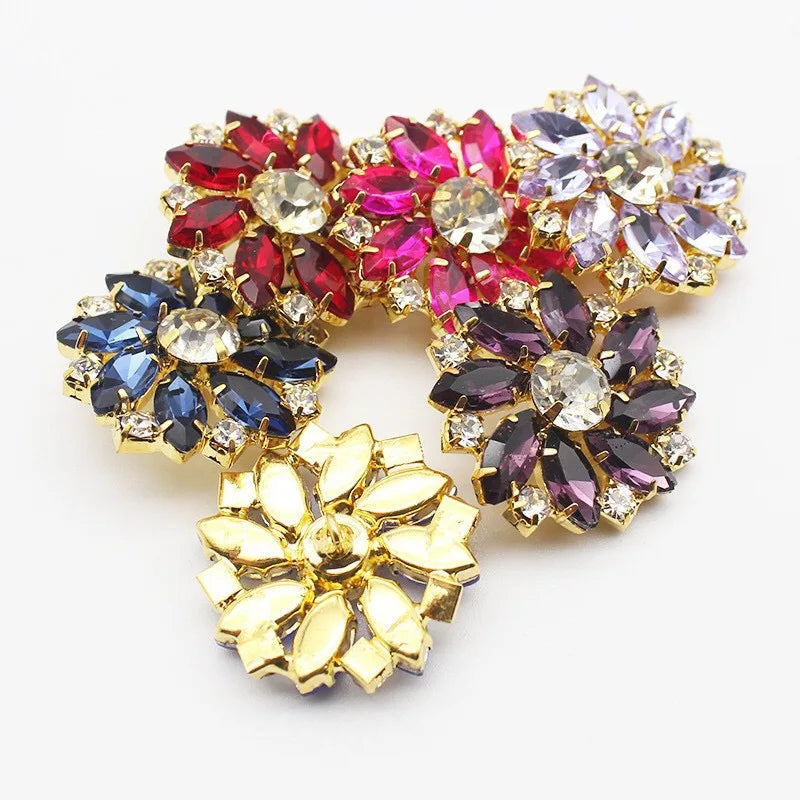 SINRONG   Glass Rhinestone Button with Metal Base for Garment Processing Rhinestone Trimmings Crystal Stone